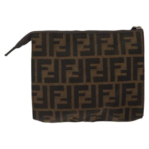 FENDI Zucca Canvas Pouch Black Brown Auth bs25659 - Picture 3 of 16